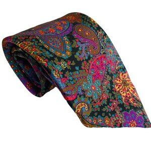 Lanvin Paris Paisley 100% Silk Men's Tie Necktie Blue Purple Red Gold